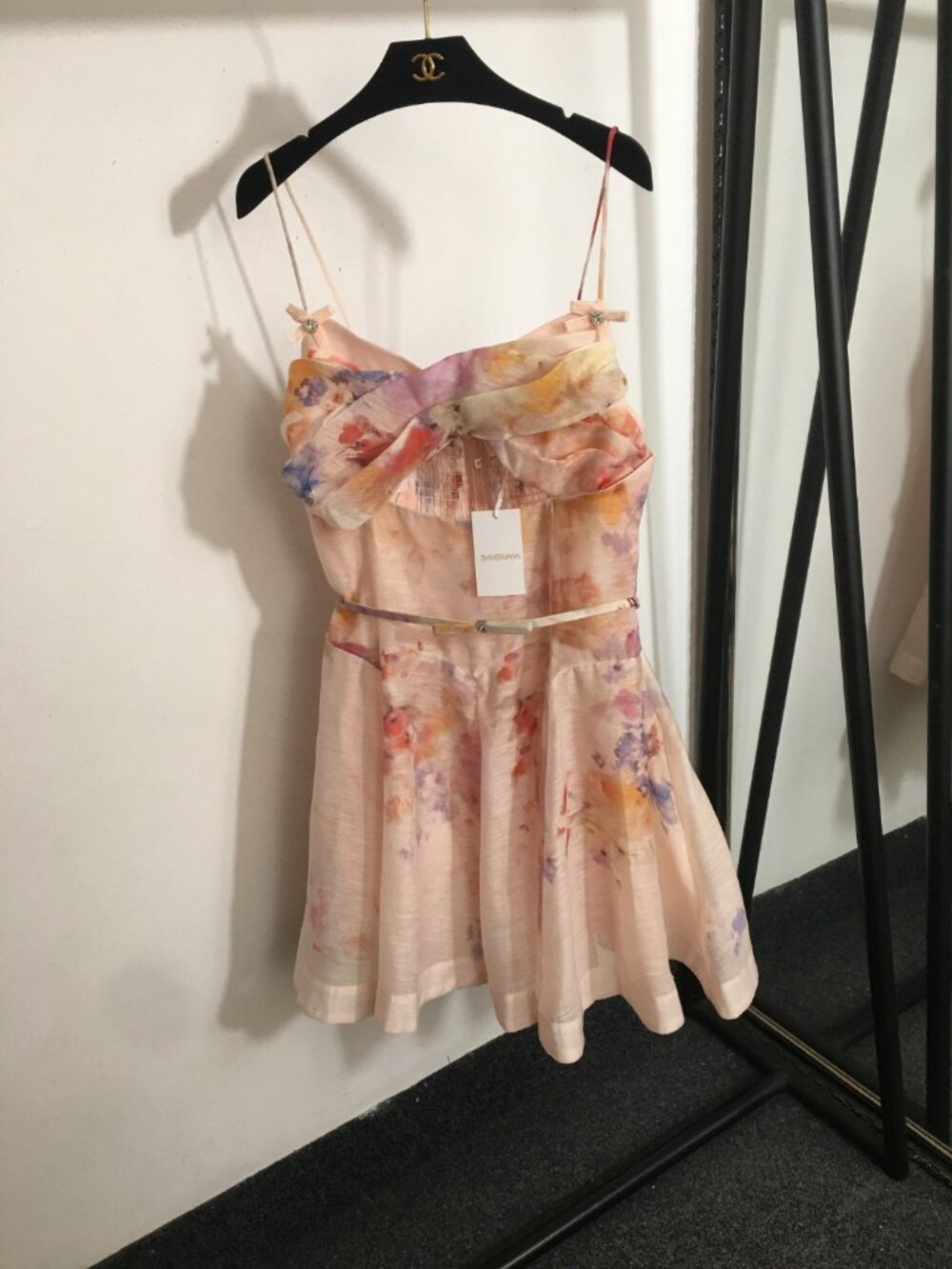 Zimmermann Floral Dress Pink Rhinestone Bow Elegant Maxi